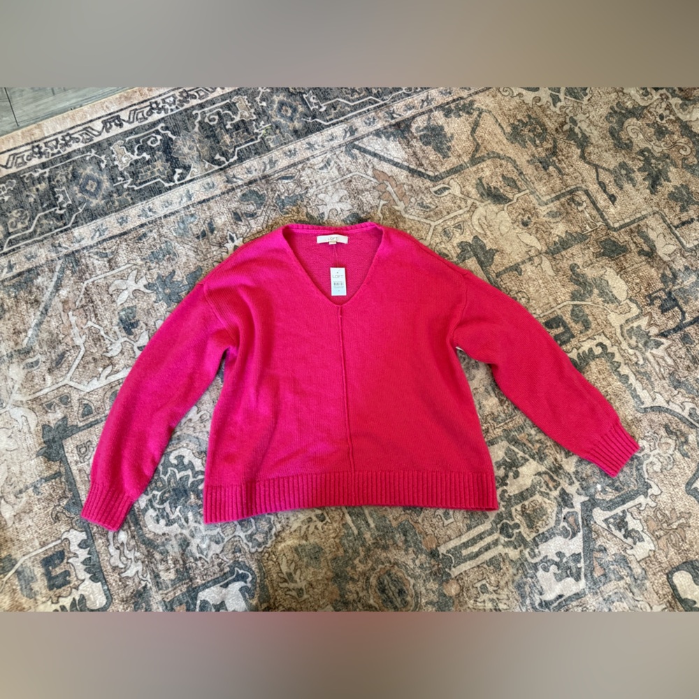 LOFT Bright Pink V-Neck Sweater